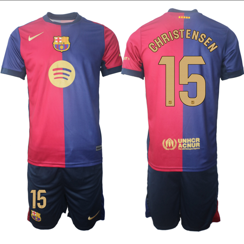 Men 2024-2025 Club Barcelona home Red blue #15 Soccer Jersey